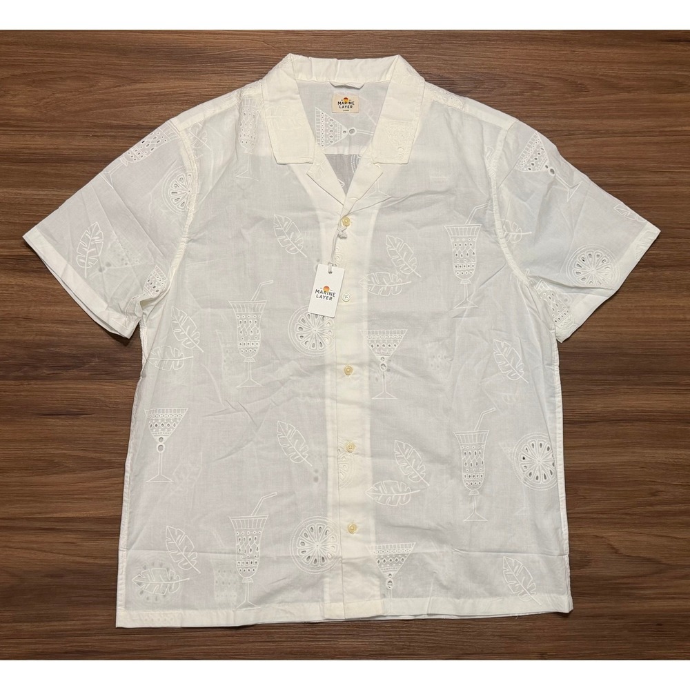 Marine Layer Archive 5 O'Clock Resort Shirt White Eyelet Cocktail Sz Large